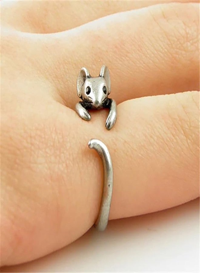 PLwelth Cute Mouse Ring Sliver Dainty Stackable Rings for Women Mouse Lovers Open Forefinger Chunky Rings Adjustable Animal Wrap Ring Statement Jewelry Gifts for Her Birthday Christmas - Image 2